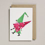 Risograph Christmas Card Elf With Tree, thumbnail 1 of 6