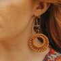 Gold Tone Circle Rattan Tigers Eye Earrings, thumbnail 4 of 5