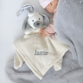 Personalised White Baby Gown With Puppy Comforter Set, 7 of 12
