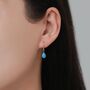 Sterling Silver Pear Cut Blue Turquoise Stone Drop Hook Earrings, thumbnail 6 of 11