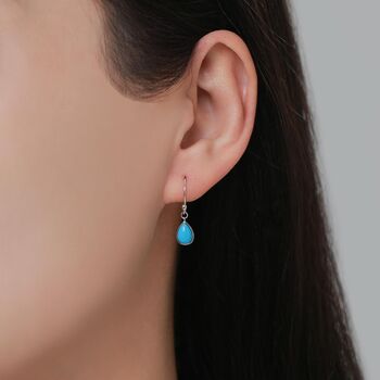 Sterling Silver Pear Cut Blue Turquoise Stone Drop Hook Earrings, 6 of 11