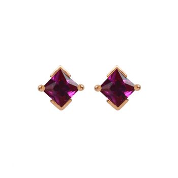 Rose Gold Princess Cut Birthstone Earrings July Ruby, 4 of 5