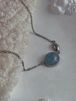 Aquamarine Gem Sterling Silver Necklace,March Birthstone Necklace,Waterproof Stainless Steel Jewellery Gift For Her, 7 of 10