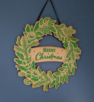 Screenprinted Foliage Wooden Christmas Wreath, 2 of 8