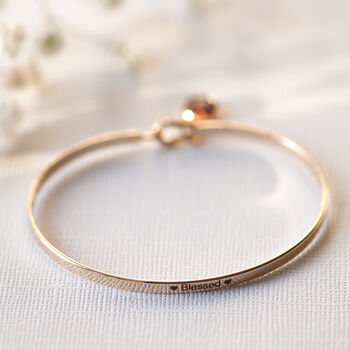 Blessed Slim Brass Bangle In Gold Or Silver Finish, 5 of 12