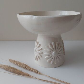 Floral Pedestal Bowl Handmade Pottery, 4 of 6