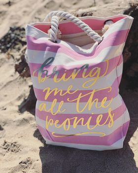 Bring Me All The Peonies Beach Tote Bag, 2 of 4