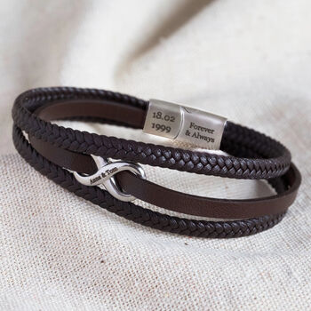 Men's Personalised Leather Stainless Infinity Bracelet, 2 of 12