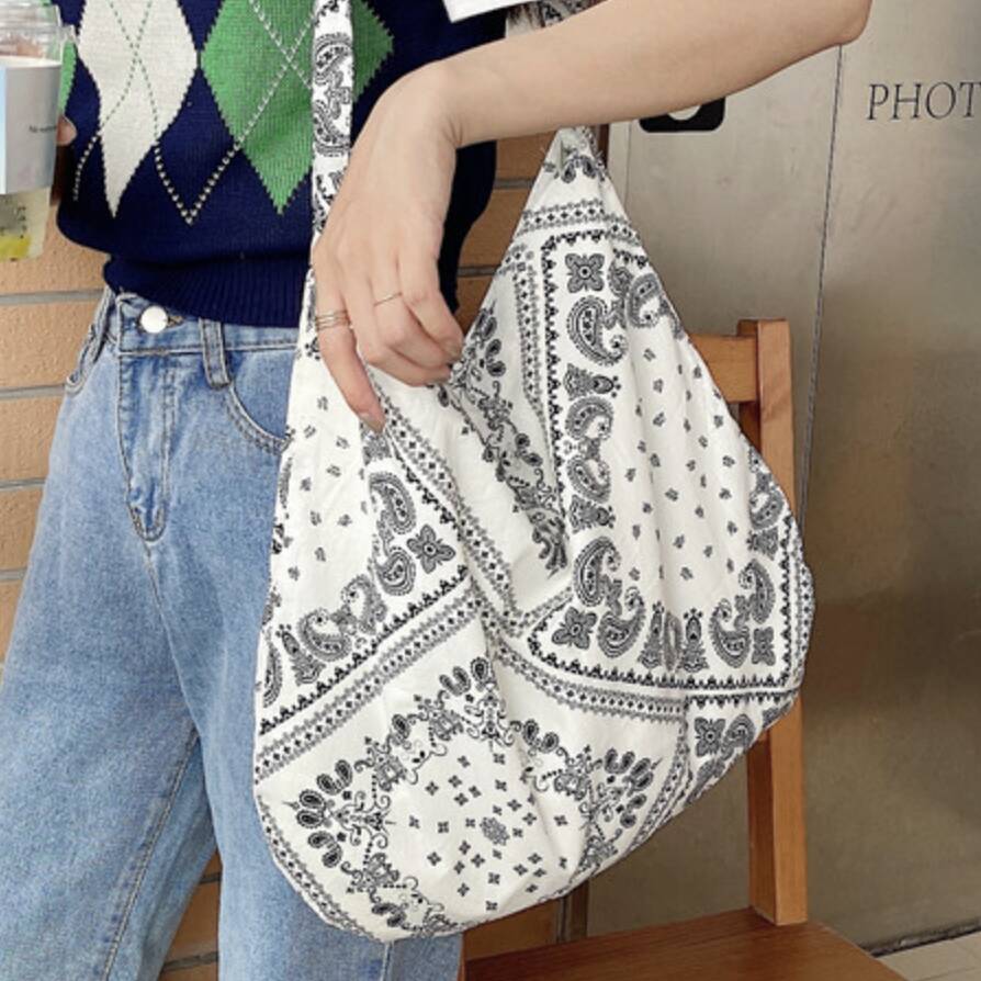 Lightweight Thin Cotton White And Black Paisley Shoulder Crossbody Bag, 1 of 7