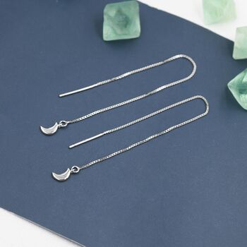 Crescent Moon Threader Earrings In Sterling Silver, 6 of 11