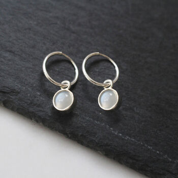 Huggie Hoops With Moonstones 9ct Gold Or Silver, 2 of 2