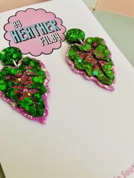 Chinese Evergreen Leaf Glitter Resin Earrings, 2 of 5