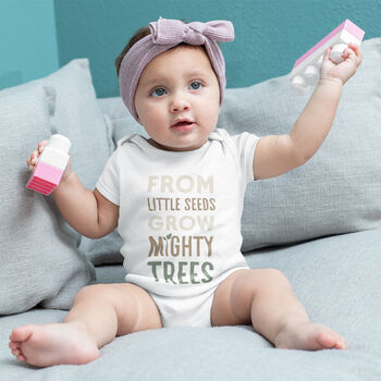 Cotton ‘From Little Seeds Grow Mighty Trees’ Baby Grow, 2 of 6