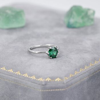Sterling Silver One Carat Emerald Green Cz Brilliant Cut Ring, 4 of 12