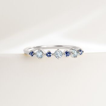 Blue Sapphire And Blue Topaz Stackable Half Eternity Band In Sterling Silver And Gold, 5 of 12