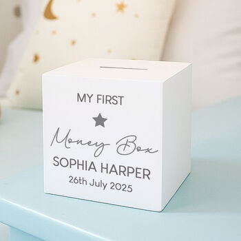 Personalised My First Wooden Money Box, 2 of 3