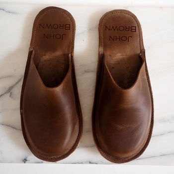 Personalised Handmade Men's Leather Slippers, 6 of 10