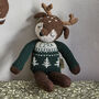 Personalised Reindeer Toy In Green Christmas Jumper, thumbnail 1 of 3