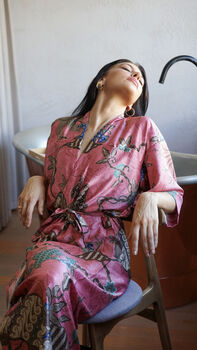 Deluxe Pink Silk Kimono Robe, 3 of 6