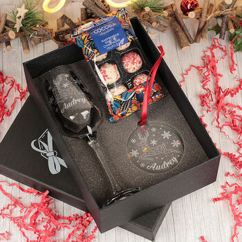 Christmas Reindeer Champagne Flute With Chocolate And Decoration Gift Set, 4 of 7