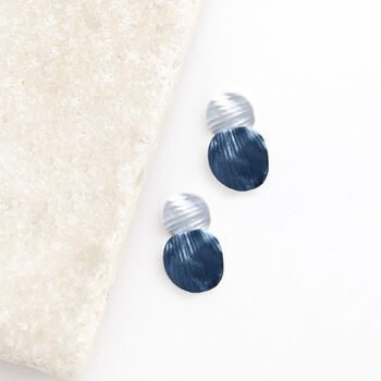 Hammered Textured Two Tone Blue Double Disc Earrings, 2 of 3