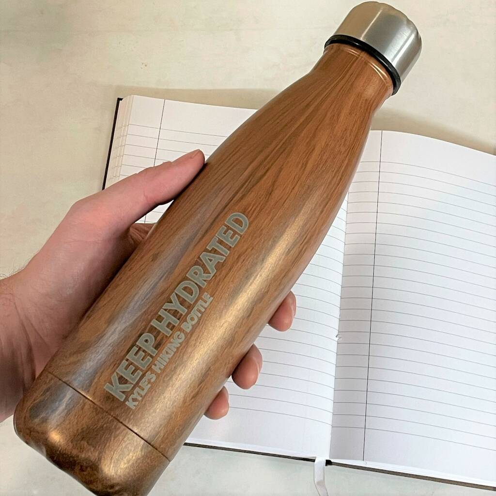 Personalised Wood Finish Water Bottle By Hot Dot Laser