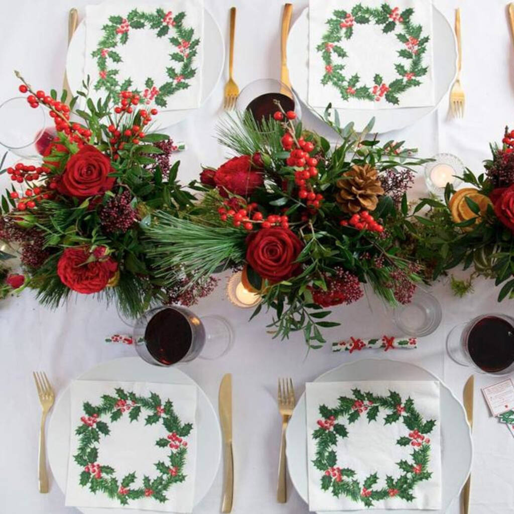 Large Holly Wreath Paper Christmas Napkins Pack Of 20, 1 of 3