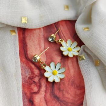 Pink Daisy Flower Zircon Dainty Stud Earrings, 9 of 10