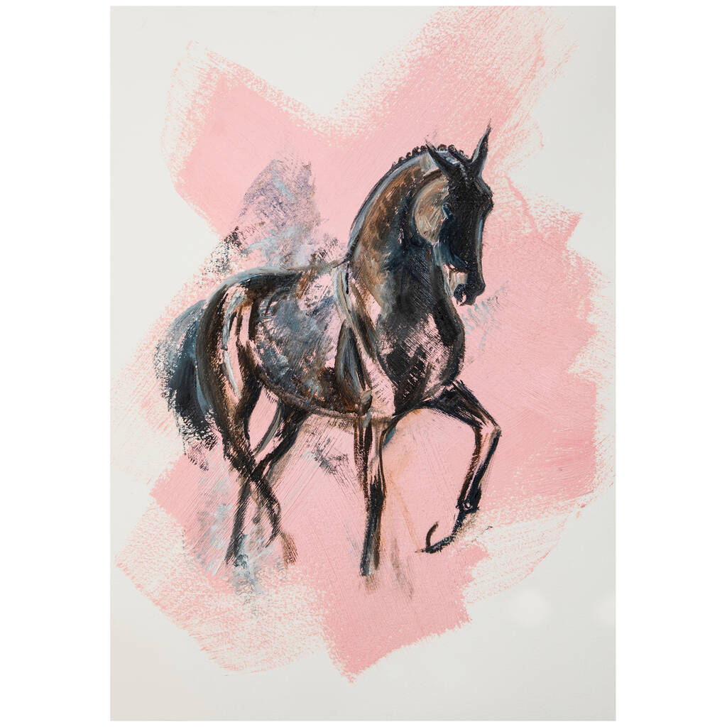 Black Horse Pink Splash Study Print By Caroline Towning Art Horse Art