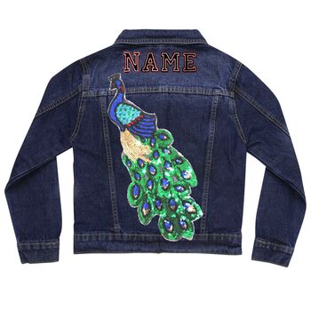 Personalised Kids Denim Jacket With Sequin Peacock, 7 of 7