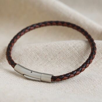 Men's Slim Woven Leather Bracelet, 7 of 10