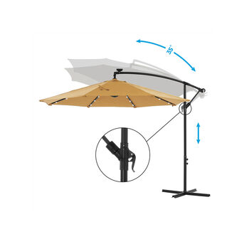 Taupe Garden Patio Parasol Umbrella With LED Lights, 5 of 6