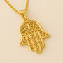 Personalised Solid 9ct Gold Filigree Hamsa Hand Of Fatima Necklace, thumbnail 1 of 8