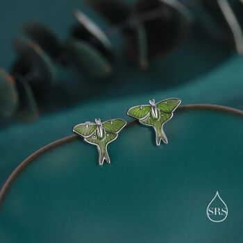 Lunar Moth Enamel Screw Back Earrings In Sterling Silver, 2 of 12