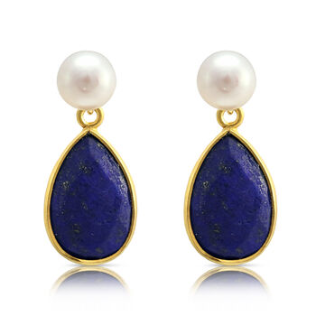 Clara Freshwater Pearl And Lapis Lazuli Drop Earrings, 2 of 3