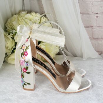 Embroidered Block Heel Bridal Shoes, 3 of 9