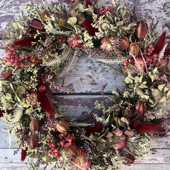 Autumnal Cottage Style Dried Flower Wreath, 4 of 12