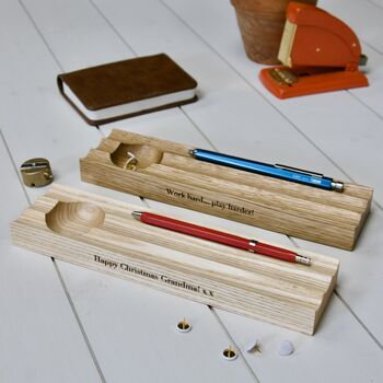 Personalised Wooden Pencil Tray With Storage Dish, 2 of 8