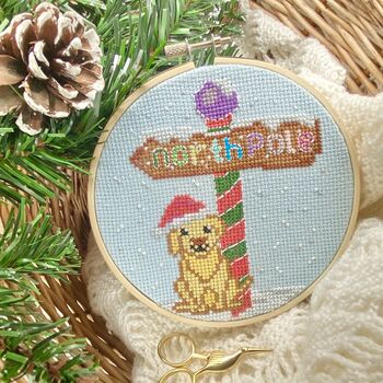 North Pole Puppy Dog Christmas Cross Stitch Kit, 3 of 6