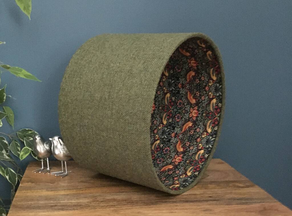 William Morris Strawberry Thief Green Tweed Lampshades, 1 of 12