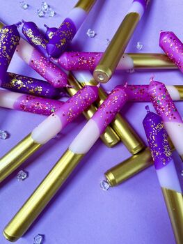 Purple And Gold Glitter Christmas Candles 'Gilded Plums', 3 of 4