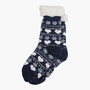 Women's Long Slipper Socks Grip Sole Fair Isle Navy Blue, thumbnail 2 of 3