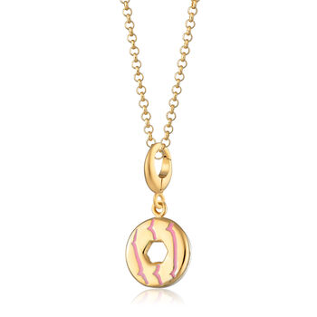 18ct Gold Party Ring Biscuit Charm Necklace With Pink Enamel, 2 of 6