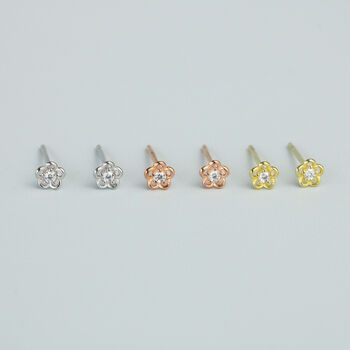 Sterling Silver Tiny Crystal Detail Flower Stud Earrings, 3 of 5
