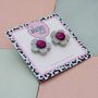 Flower Glitter Resin Stud Earrings Silver, Green And Blue, thumbnail 2 of 12