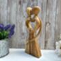 Hand Carved Wooden Lovers With Heart Teak Ornament Figurine Sculpture, thumbnail 3 of 9