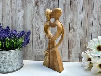 Hand Carved Wooden Lovers With Heart Teak Ornament Figurine Sculpture, 3 of 9