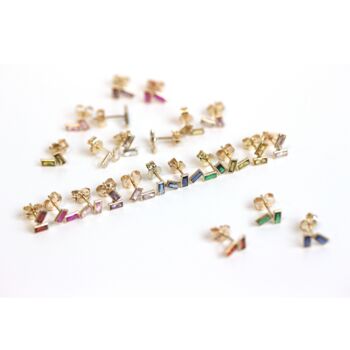 9ct Solid Gold 12 Birthstone Cz Baguette Stud Earrings, 9 of 12