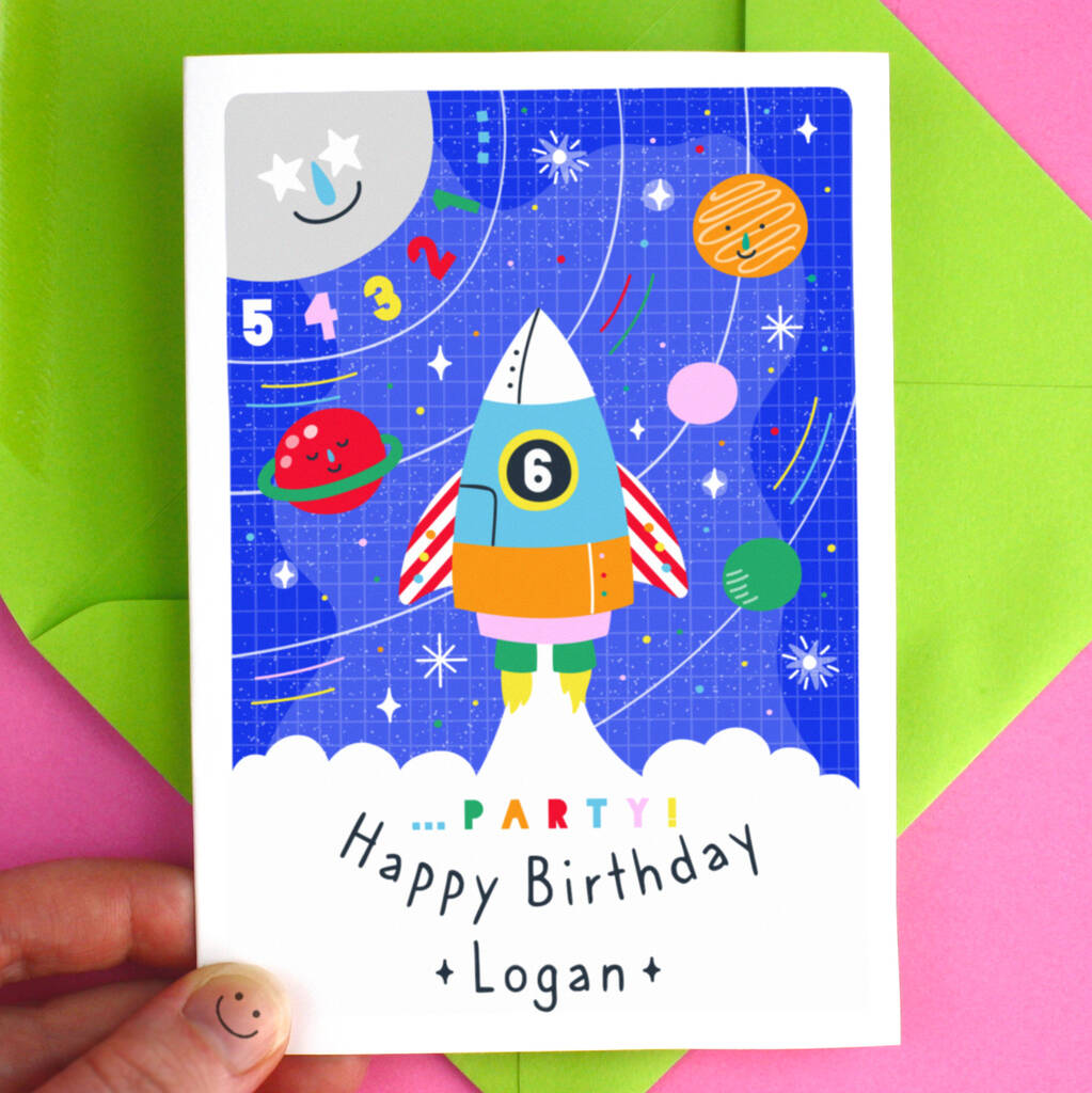Personalised Rocket Birthday Space Greeting Card, 1 of 7