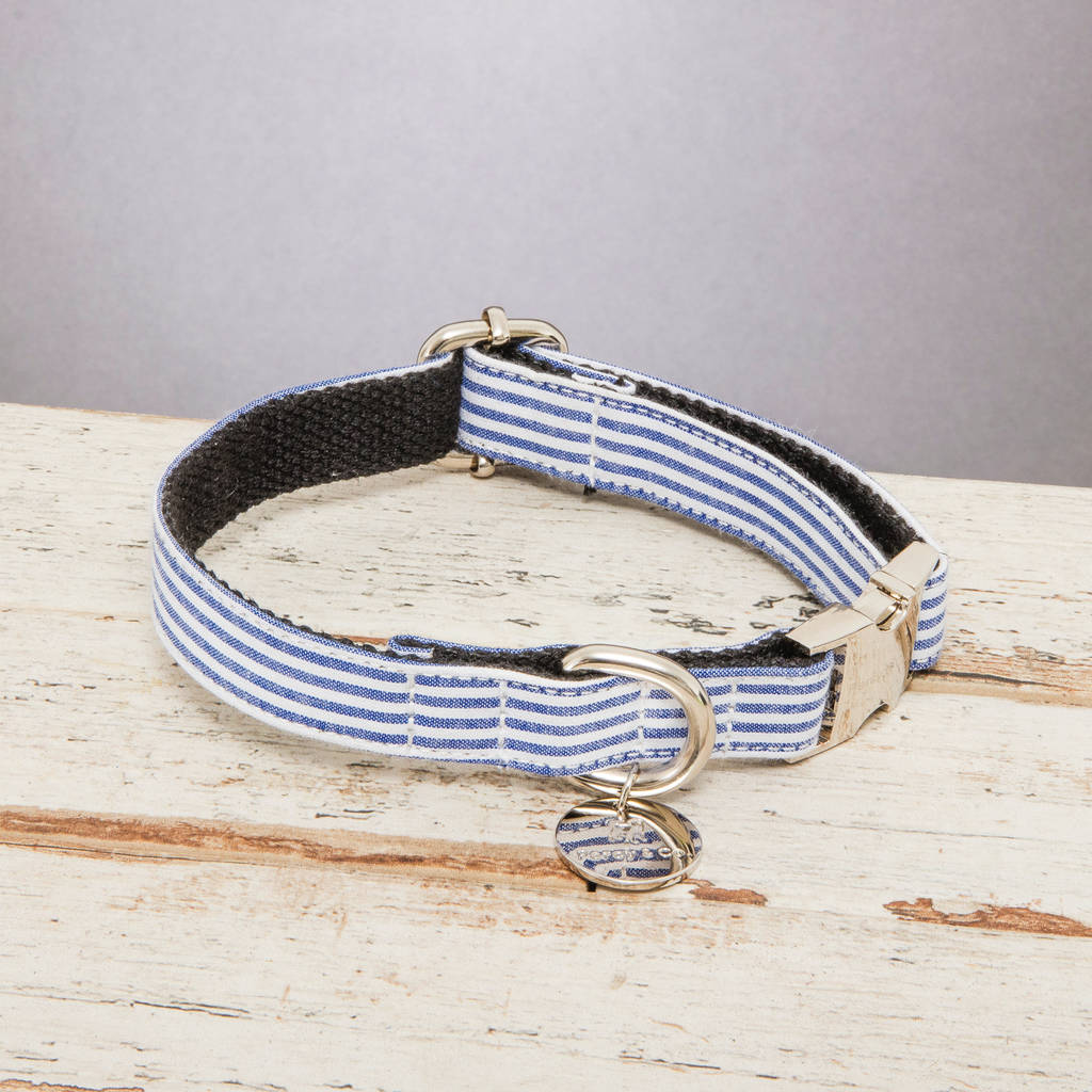 The Chichester Horizontal Blue Striped Dog Collar, 1 of 3